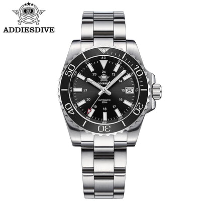 ADDIESDIVE Men's Diver's Watch 200m Sapphire Luminous Ceramic Bezel Men's Analog Mechanical Watch Stainless Steel Diving Watches