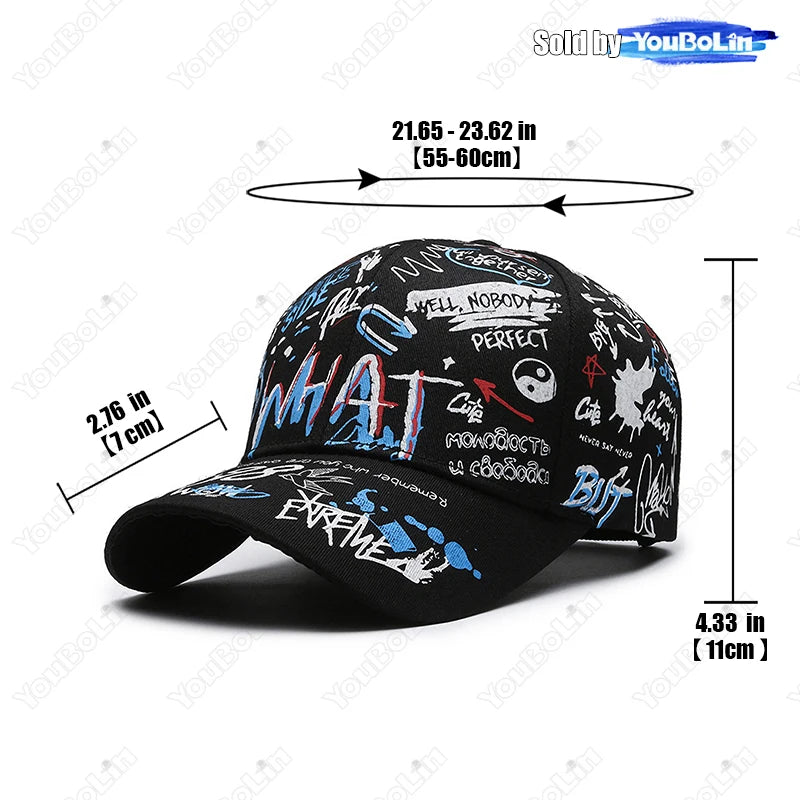 Graffiti Baseball Cap for Men Women – Cotton Adjustable Hat Street Style Snapback