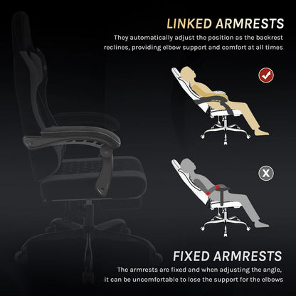 WOLTU Massage Gaming Chair Ergonomic Swivel Computer Chair with Pillow & Footrest Adjustable Headrest Lumbar Support Gamer Chair