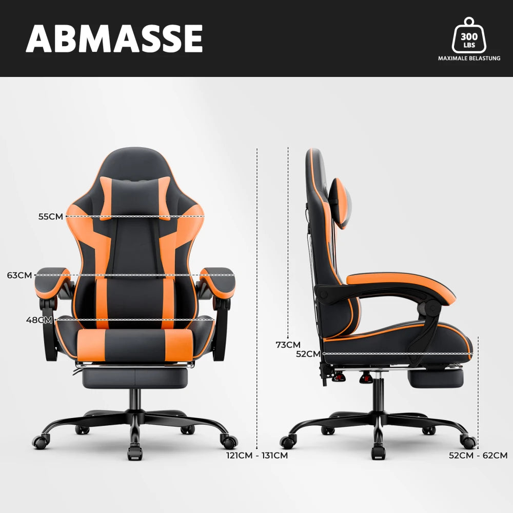 Ergonomic Gaming Chair with Lumbar Support, Adjustable Office Chair, Breathable PU Leather Computer Chair with Footrest & Reclining Backrest