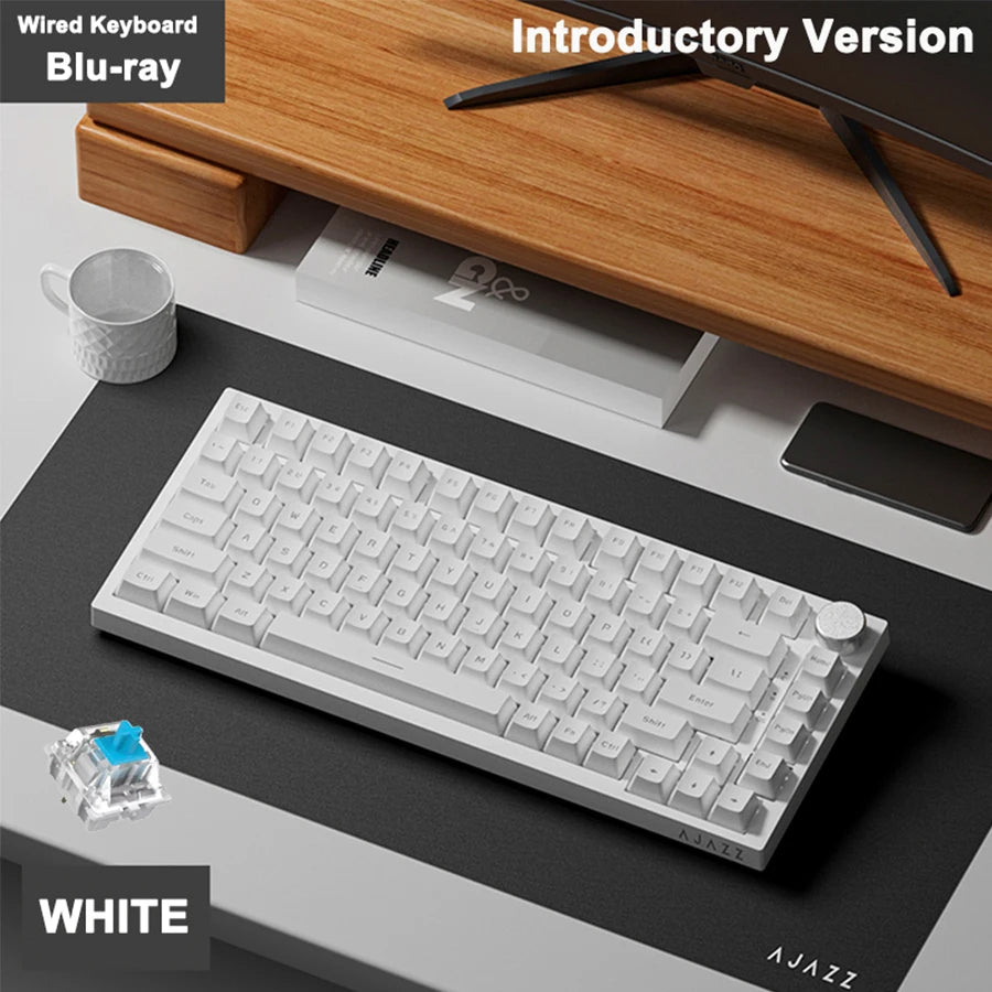 AJAZZ AK820 Mechanical Keyboard Hot-Swappable 82-Key Wired Keyboard with Rotary Volume Knob for Office, Gaming & Home