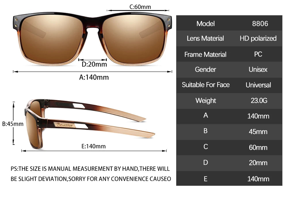Men's Sunglasses New Arrival Square Polarized Sunglasses Goggles Sun Glasses TR90  With UV Protection