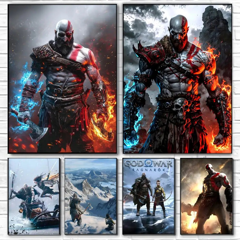 Game G-God of War Poster  Self-adhesive Art Waterproof Paper Sticker Coffee House Bar Room Wall Decor