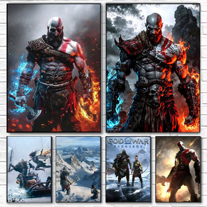 Game G-God of War Poster  Self-adhesive Art Waterproof Paper Sticker Coffee House Bar Room Wall Decor