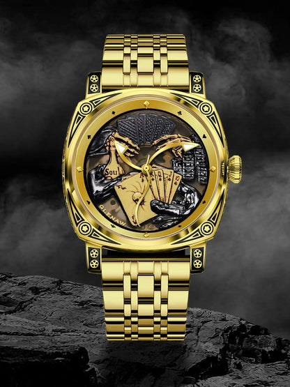 Glenaw Poker Series Top Brand Luxury Fashion Personalized Fully Automatic Mechanical Gold Watch Men's Waterproof Watch