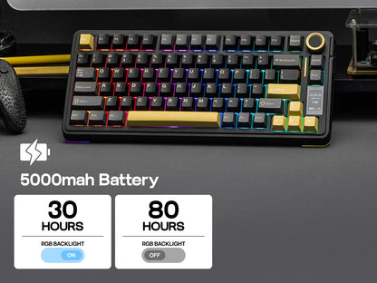 Teclado Mecânico Sem Fios EPOMAKER X AULA EA75 MAX 75% Layout ANSI US Hot-Swap Gasket com Fios/BT/2.4GHz com Ecrã e Botão Rotativo