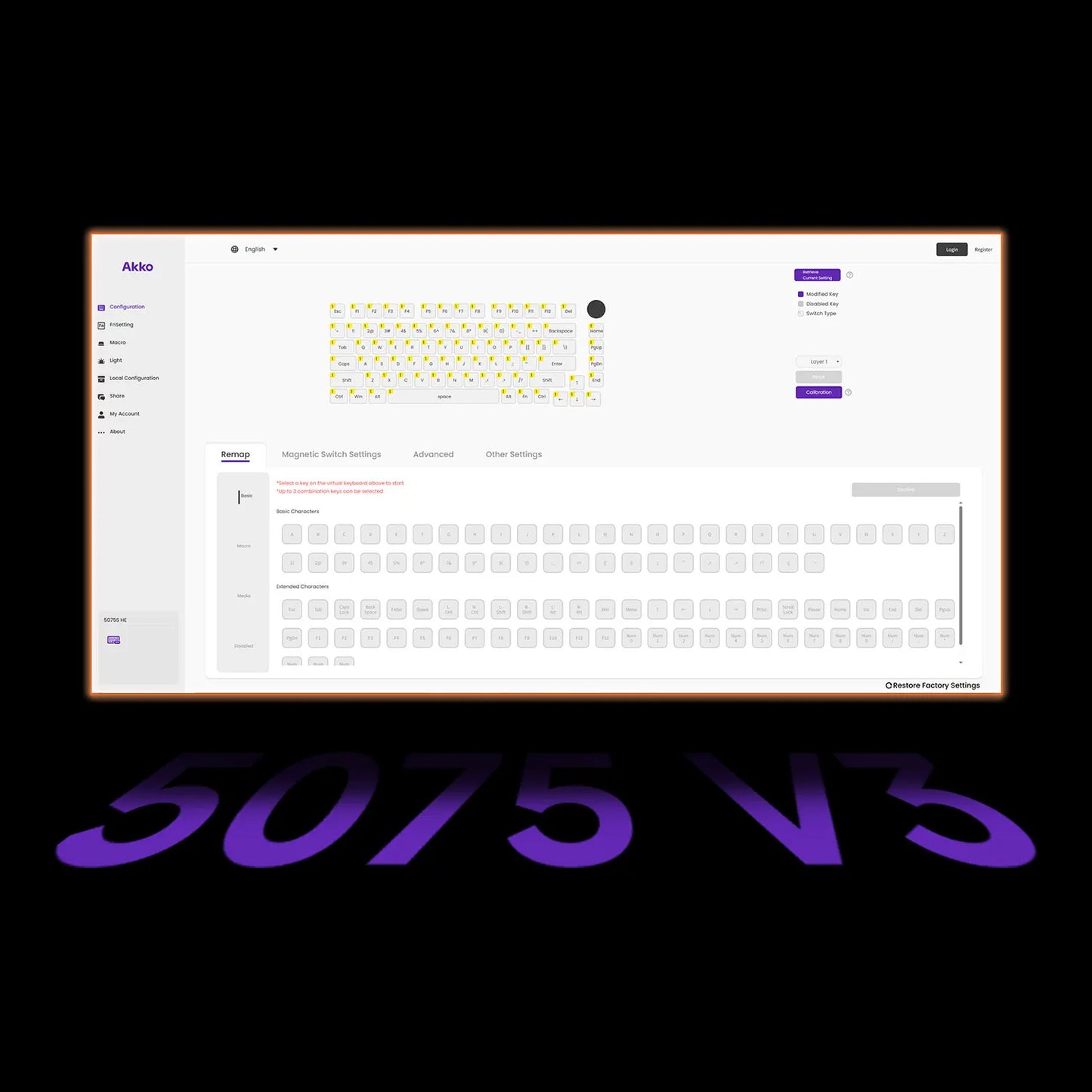 Teclado Magnético Akko 5075 V3 HE 75% — Teclado Mecânico Gaming Personalizado, Rapid Trigger 0.005mm, Taxa de Polling 8K, ARGB