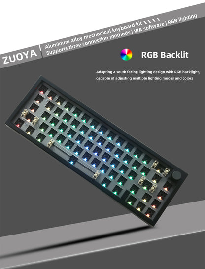 ZUOYA LMK66 3 Mode Mechanical Keyboard Kit Aluminum Wireless Gaming Keyboard 60% Bluetooth 2.4G RGB Hotswap  Gasket Structure