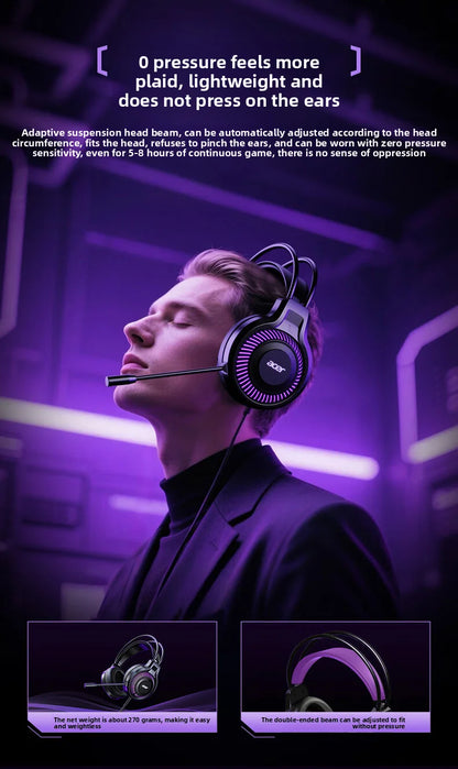 Acer OHW303 Gaming Headset with Microphone – 7.1 Virtual Surround Sound, Deep Bass, LED Lighting & Wired PC Gaming Headphones