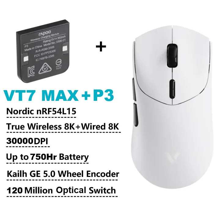 Rapoo VT7 MAX Wireless Gaming Mouse, True 8K Wireless Gaming Mouse, 53g Ultra-Lightweight, 30K DPI, 750-Hour Battery, Programmable Gaming Mouse