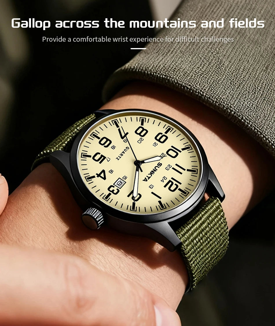 2026 SUNKTA Top Luxury Mens Watch Fashion Casual Quartz Wristwatches Luminous 30M Waterproof Nylon LIGE Watches Men Gifts Reloj