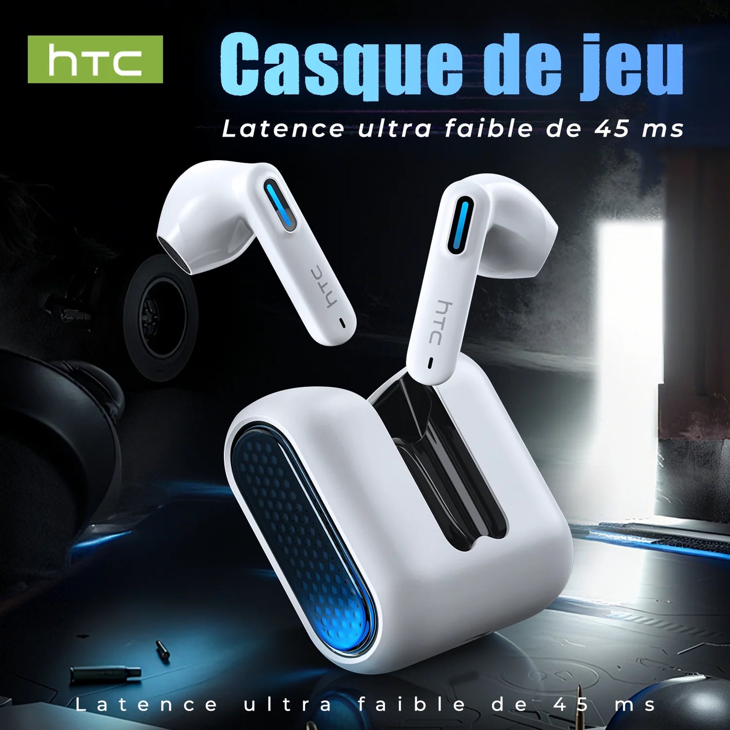 HTC NE49 Bluetooth 6.0 True Wireless Earbuds Gaming Headphones with HiFi Deep Bass, IPX5 Waterproof Bluetooth Earbuds, Low Latency Wireless Earphones