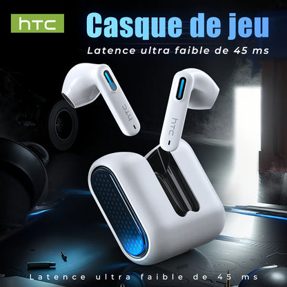 HTC NE49 Bluetooth 6.0 True Wireless Earbuds Gaming Headphones with HiFi Deep Bass, IPX5 Waterproof Bluetooth Earbuds, Low Latency Wireless Earphones