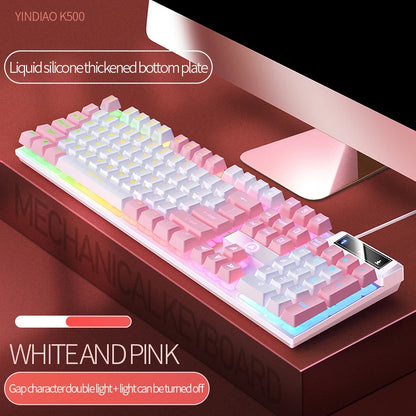 K500 Pink Wired Gaming Keyboard 104 Keys with White Pink Keycaps, USB Full Size Pink Wired Gaming Keyboard for PC, Laptop & Desktop