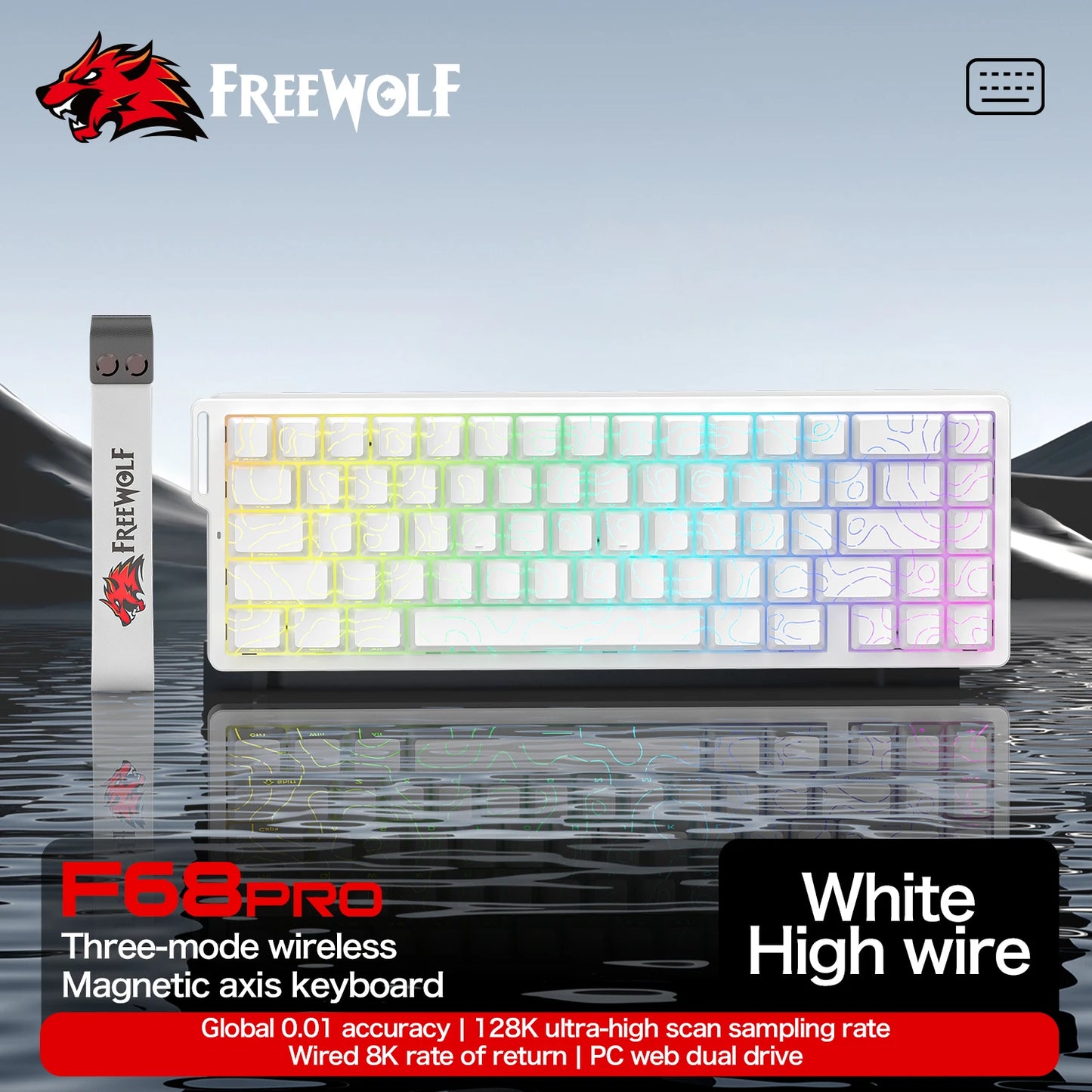Magnetic Switch Gaming Keyboard Attack Shark X68HE And FreeWolf F68/F68Pro 8K Wired 1K Wireless RGB Rapid Trigger Hall Effect