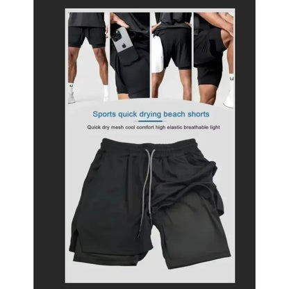 Dragon Ball Son Goku 2026 Men's Quick-Drying Double-Layer Gym Shorts Summer Fitness Sports Y2K Style Fake Two-Piece Pants