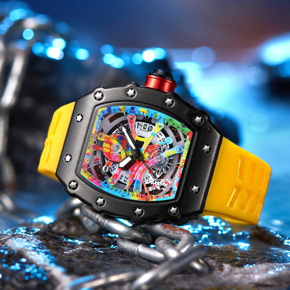 Luxury Men Watch Tonneau Fashion Men Quartz Watches Classic Graffiti Dial Auto Date Waterproof Sport Wristwatches Clock reloj