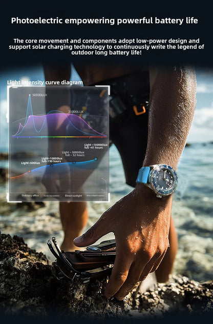 hot NORTH EDGE 2025 New TRITON Solar Powered Dive Watch Men Luxury Quartz Watches For Men 316L Stainless Steel Case Waterproof 3