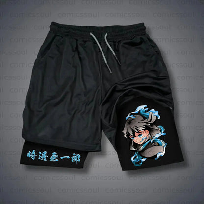 Anime Demon Slayer Gym Shorts Man Quick Dry Pants Double-layer 2 in 1 Shorts Y2k Sportswear Summer 2026 Breathable Streetwear