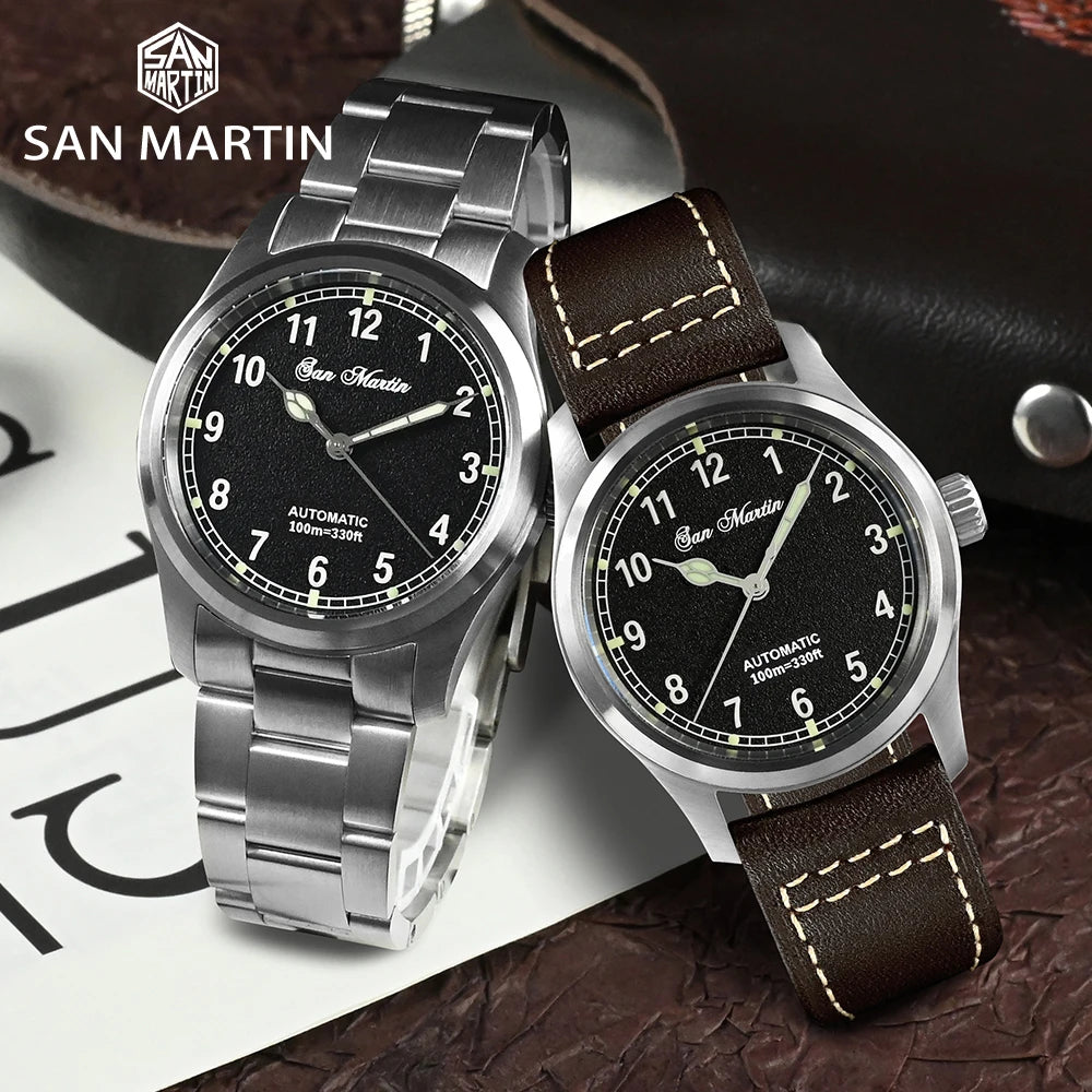 San Martin Simple Men Watch 37mm Pilot Miyota 8215 Classic Military Explore Automatic Mechanical Watches Waterproof 100m