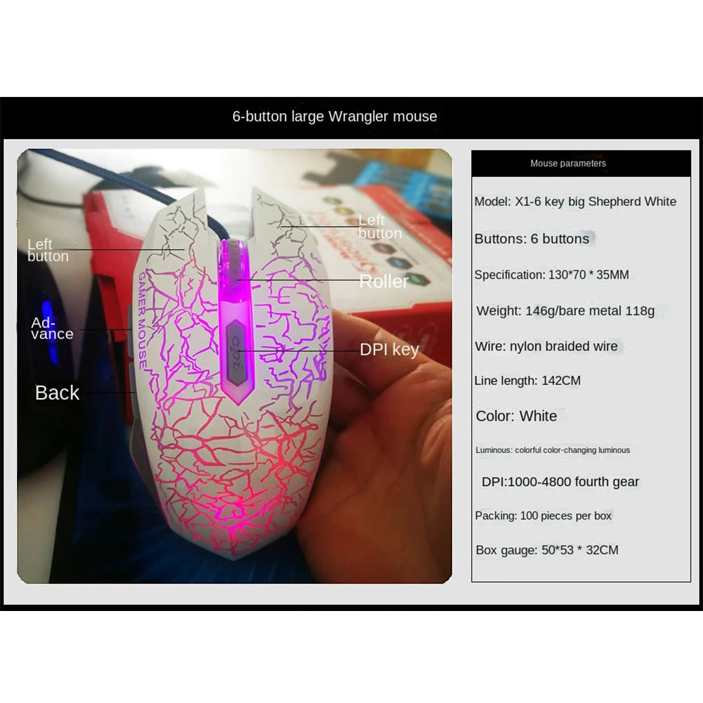 2400 DPI laidinė USB žaidimų pelė su RGB LED apšvietimu, ergonomiška kompiuterio pelė, skirta asmeniniams kompiuteriams, nešiojamiesiems kompiuteriams ir „MacBook“, profesionali 6 mygtukų optinė žaidimų pelė