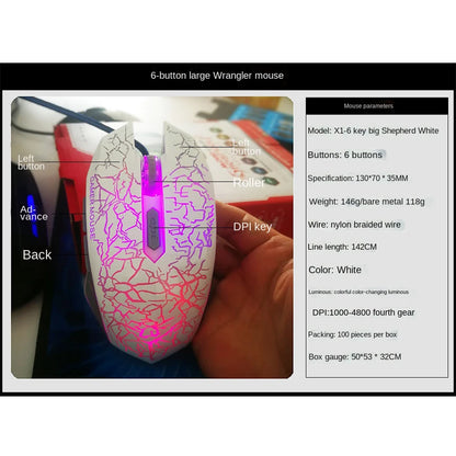 2400 DPI laidinė USB žaidimų pelė su RGB LED apšvietimu, ergonomiška kompiuterio pelė, skirta asmeniniams kompiuteriams, nešiojamiesiems kompiuteriams ir „MacBook“, profesionali 6 mygtukų optinė žaidimų pelė