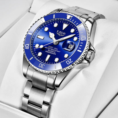LIGE Fashion Business Watch Men 3ATM Waterproof Luminous Wristwatch Men Clock Top Brand Luxury Sports Quartz Diving Chronograph