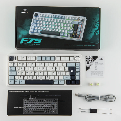 EPOMAKER AULA F75 ISO-ES 75% Spanish QWERTY Hot-Swap Gasket-Mounted Wired/Bluetooth/2.4GHz Wireless Mechanical Gaming Keyboard RGB Backlight