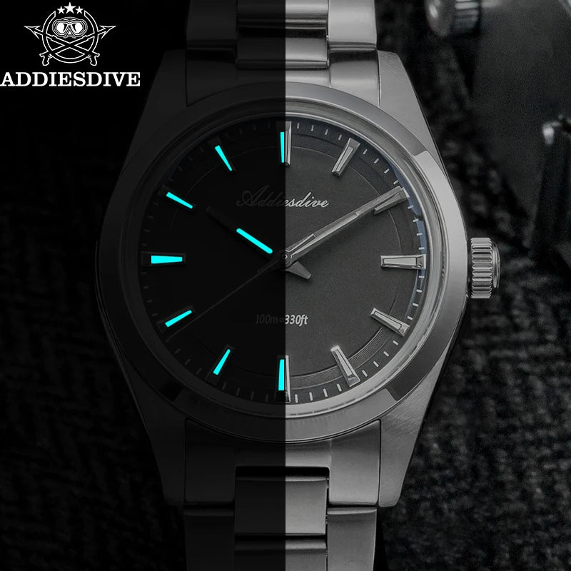 ADDIESDIVE Luxury Men's Steel Watch Bubble Mirror Glass Quartz Watch BGW9 Blue Luminous 100ATM Analog Watch Reloj Hombre AD2066