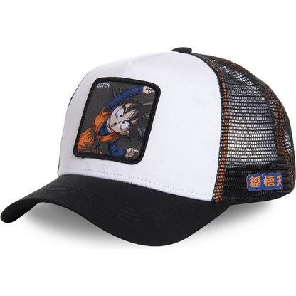 Dragon Ball Buu Goku sapka Nyári utazós csúcsos sapka Férfi hímzett hip-hop stílusú napellenzős állítható trucker hálós sapka