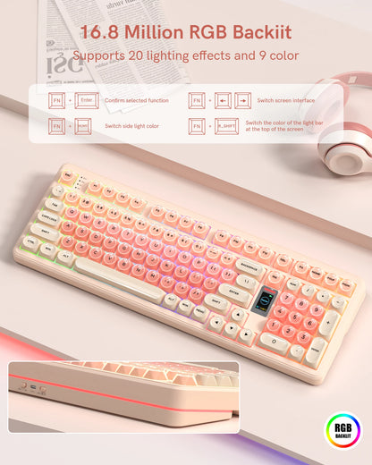 Womier Foundation WK98 Mechanical Keyboard With Display Pink Creamy 3 Mode Ergonomic Gasket Hot Swappable Gaming Keyboard