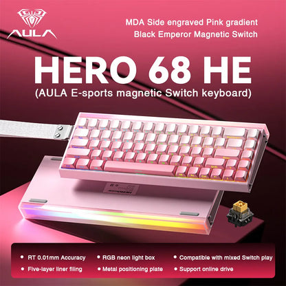 AULA HERO68 HE Magnetic Switch Keyboard Rapid Trigger 8K Polling Rate Esports Gaming Keyboard RGB Wired Mechanical Keyboard