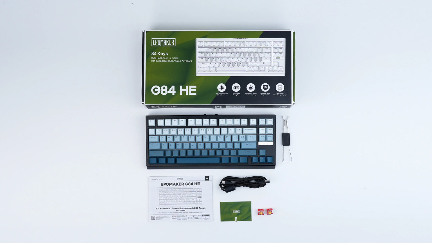 Teclado mecânico magnético EPOMAKER G84 HE 75% ANSI US Layout Gasket com fio/BT/2.4Ghz sem fios, efeito Hall, polling 8K e 8000mAh
