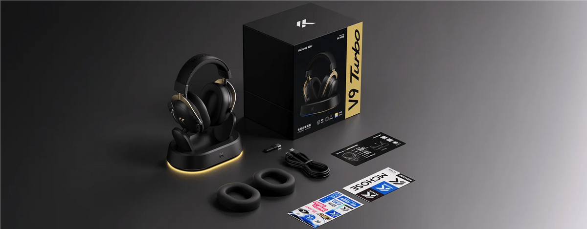 MCHOSE V9 Turbo Wireless Gaming Headset 7.1 Surround Sound RGB Esports Headphones with 60mm Drivers, Noise Cancelling Mic & Charging Base