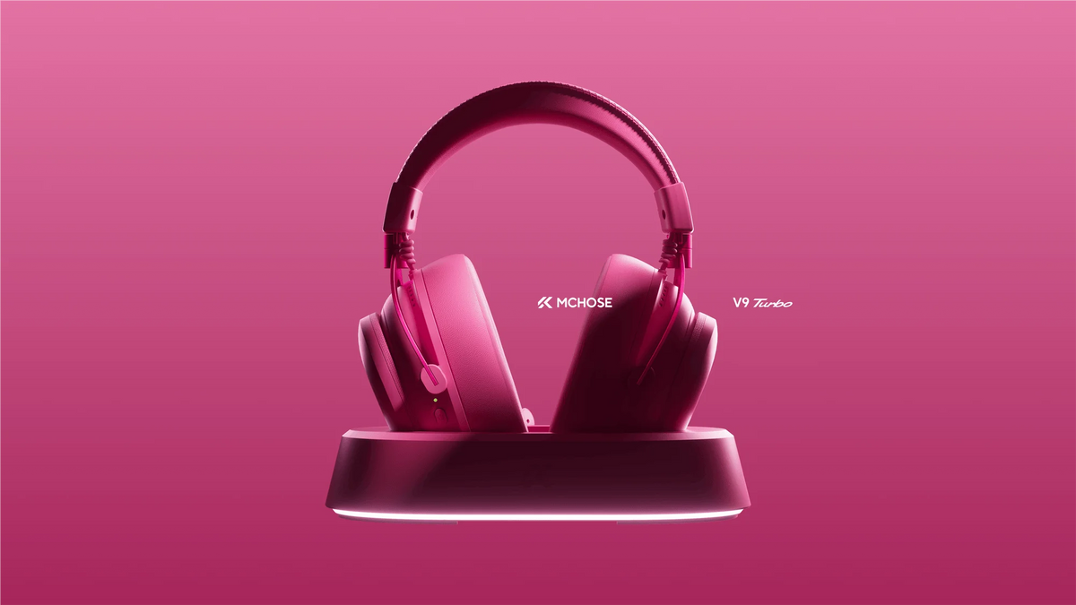 MCHOSE V9 Turbo Wireless Gaming Headset 7.1 Surround Sound RGB Esports Headphones with 60mm Drivers, Noise Cancelling Mic & Charging Base