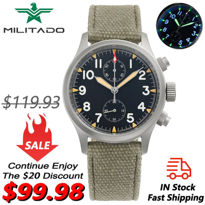 Militado ML1868 Watch VK61 Quartz Movement 100m Waterproof Watches Men Stainless Steel Chronograph Sapphire Crystal Wristwatch