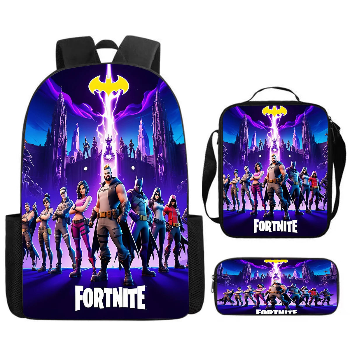 Fortnite Cartoon 3pcs Set, Large Capacity Suitable for Boys and Girls Aged 5-8, Includes Backpack, Dinner Bag, and  Pencil Case