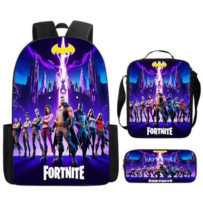 Fortnite Cartoon 3pcs Set, Large Capacity Suitable for Boys and Girls Aged 5-8, Includes Backpack, Dinner Bag, and  Pencil Case