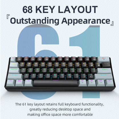 Teclado mecânico mini APAYADO K61, com fio, 61 teclas, Phantom RGB, interruptor mecânico vermelho/azul preto/branco para gaming, 60% portátil