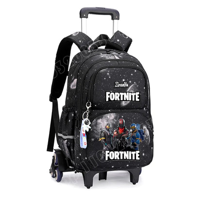 Чанта с колелца Fortnite за лесно изкачване на стълби, аниме, водоустойчива раница на колелца с голям капацитет за ученици, ежедневна пътна чанта