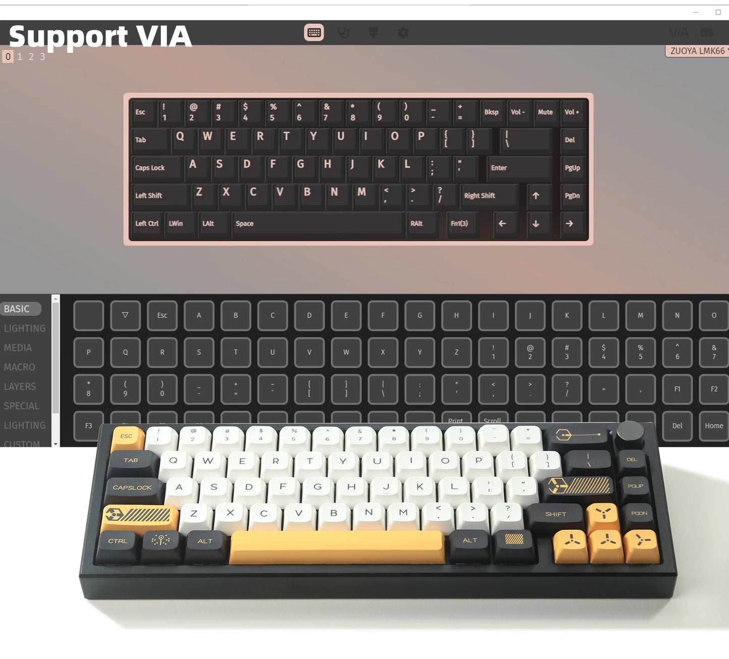 ZUOYA LMK66 3 Mode Mechanical Keyboard Kit Aluminum Wireless Gaming Keyboard 60% Bluetooth 2.4G RGB Hotswap  Gasket Structure