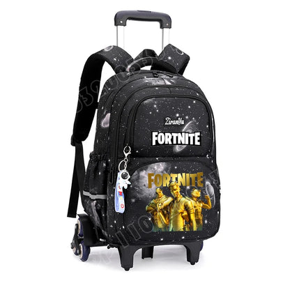 Чанта с колелца Fortnite за лесно изкачване на стълби, аниме, водоустойчива раница на колелца с голям капацитет за ученици, ежедневна пътна чанта