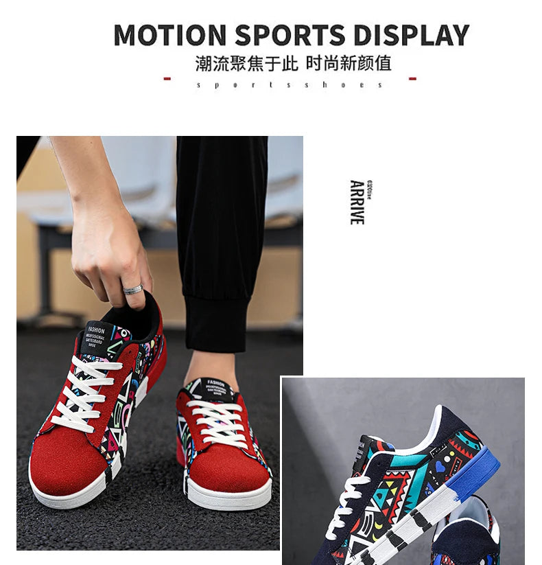 Pánské sportovní běžecké boty YRZL z plátna s geometrickým stylem, šněrovací tenisky pro páry, módní skate boty pro muže s graffiti potiskem