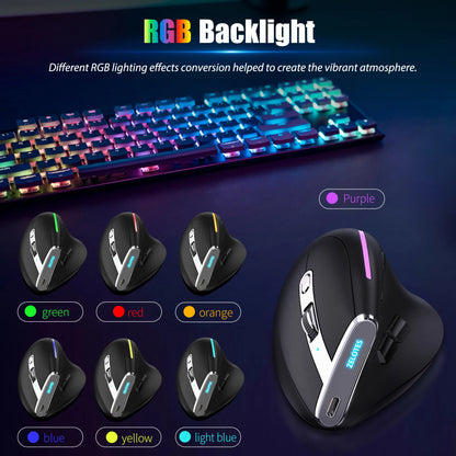 Lefon F26C Vertical Wireless Ergonomic Mouse with OLED Screen, Bluetooth Rechargeable RGB Mouse, 3200 DPI Optical Gaming Mouse for PC & Laptop