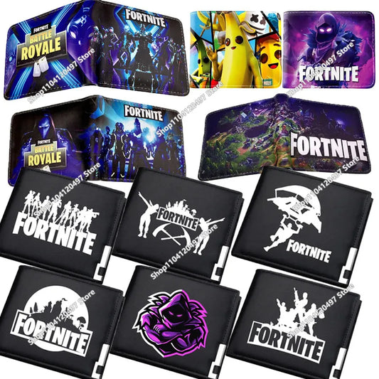 Fortnite Wallet Short Bifold Coin Bag Leather Photo Card Holder Student Wallets Boys Girls Cartoon Print Purses
