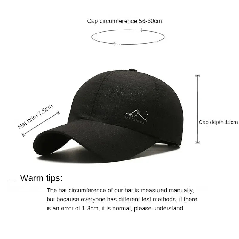 Summer Breathable Mesh Quick Drying Men Women's Baseball Cap Outdoor Sports Travel Fishing Climbing Cycling Runnning Hat