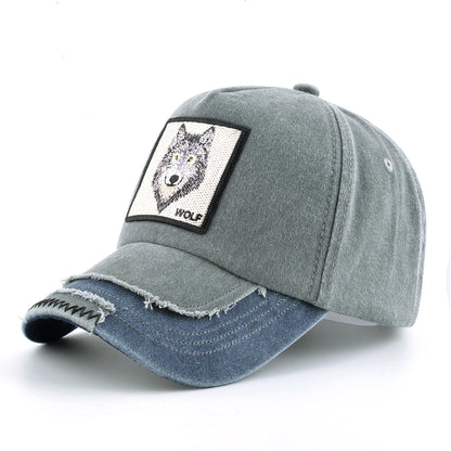 Vintage Denim Baseball Cap With Embroidery Wolf Patch Men Snapback Hip Hop Dad Hats Women Four Seasons Adjustable Sun Visor Cap