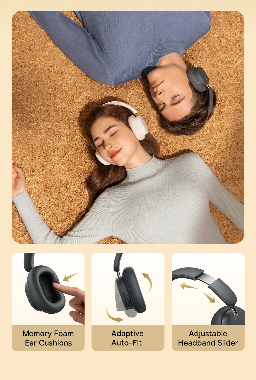 Auscultadores Over-Ear Sem Fios Bluetooth 5.3 Baseus – Driver HiFi de 40mm, Headset Dobrável com 70H de Autonomia e Áudio Espacial