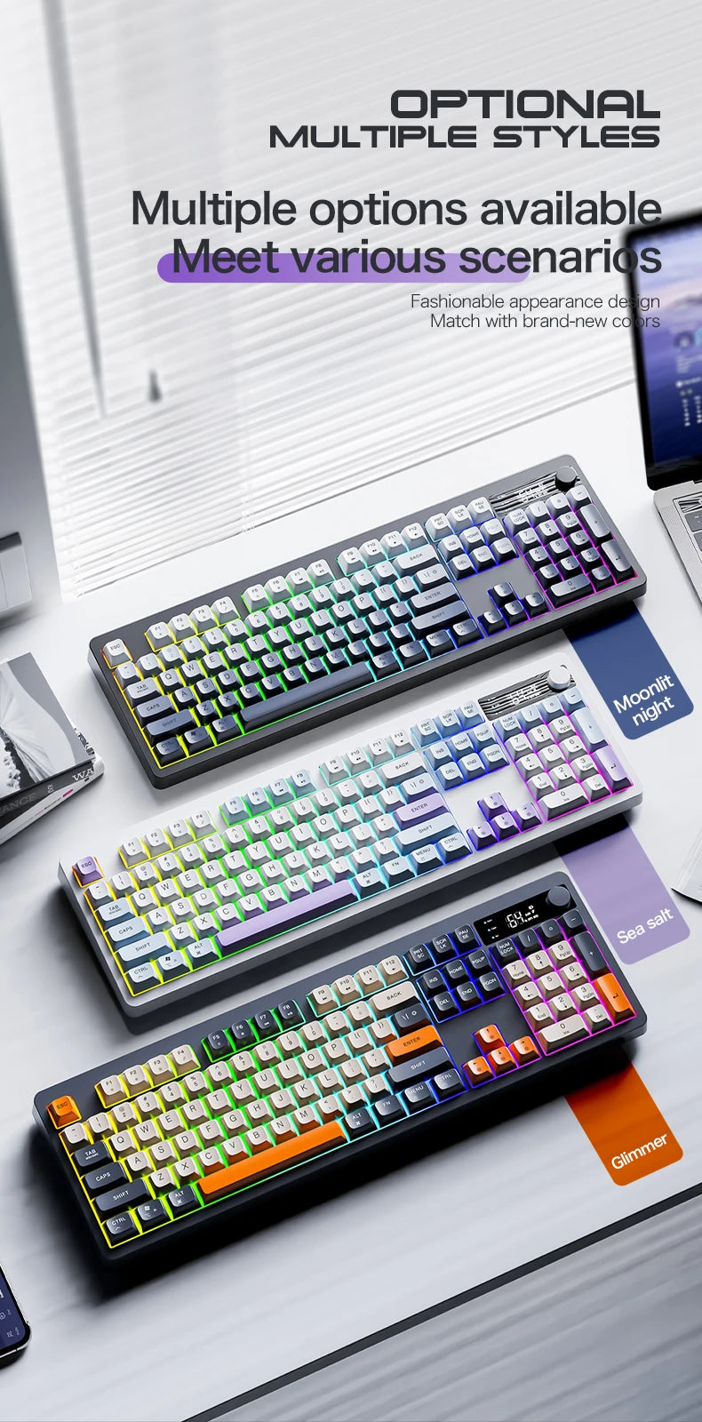 Teclado XUNFOX TK100 sem fios 2.4 Bluetooth de modo duplo para gaming, silencioso, escritório e portátil, universal