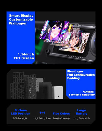 AULA F98Pro V3 Mechanical Keyboard W/ Rotate Button RGB Backlight Screen Tri-Modes Game E-sports Special Carved 95 Keycaps